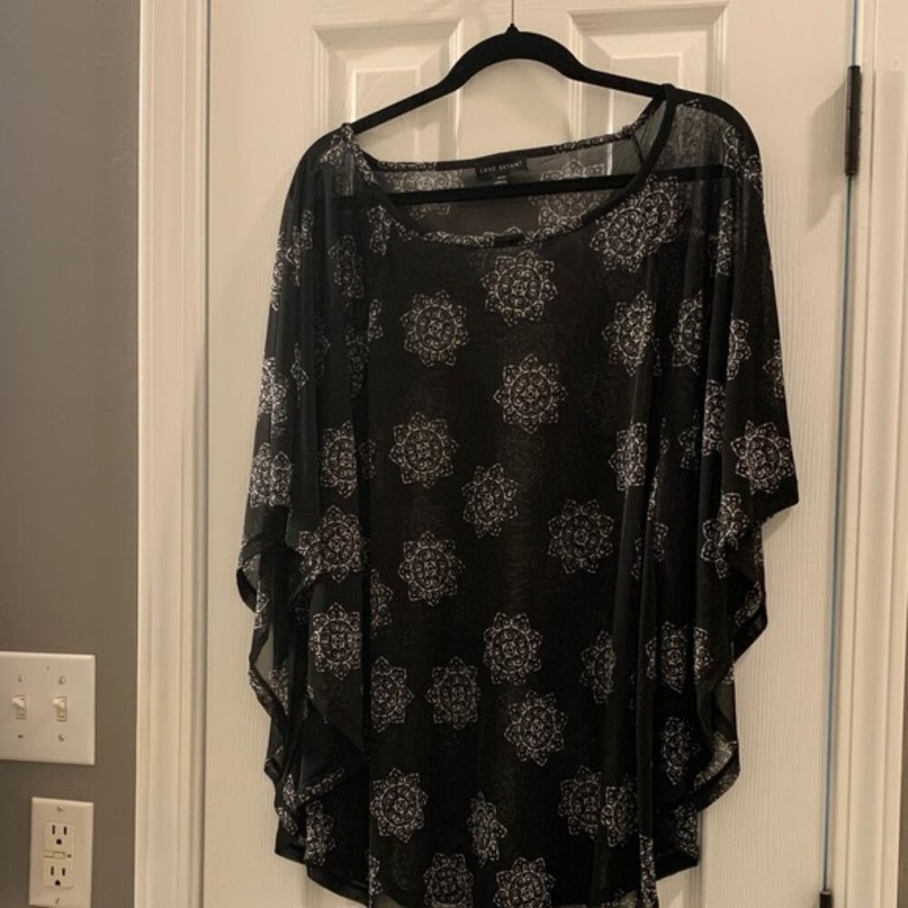 Lane Bryant Black Top with White Patterns